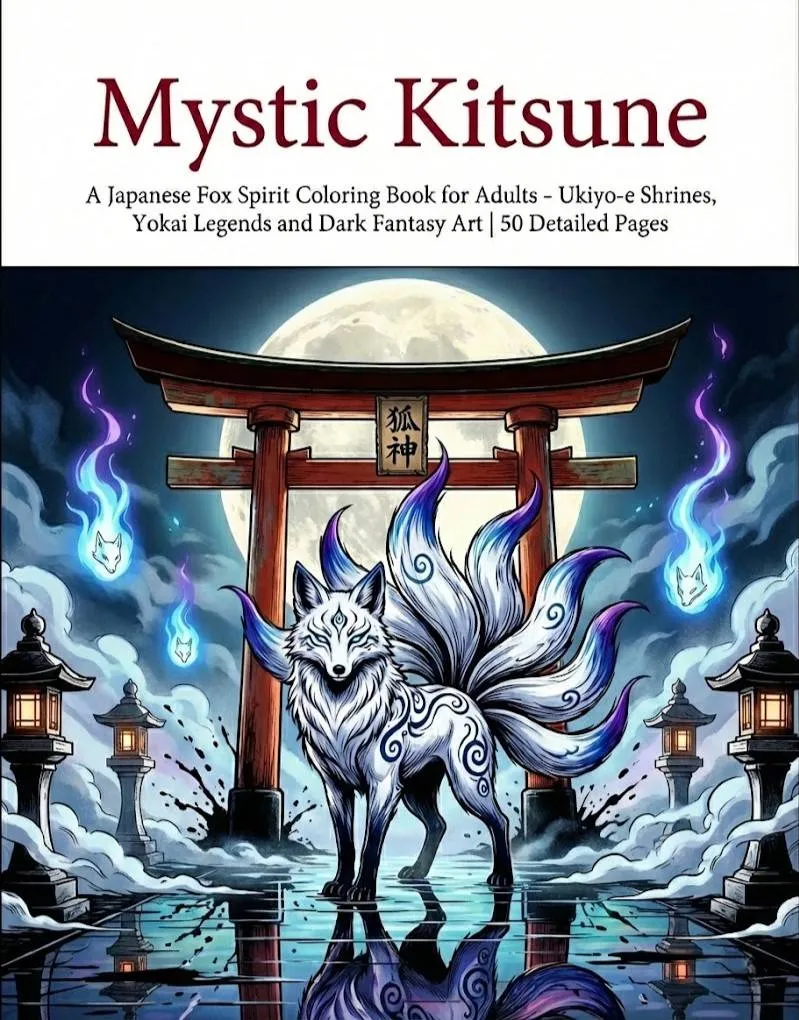 Mystic Kitsune Coloring Book Cover