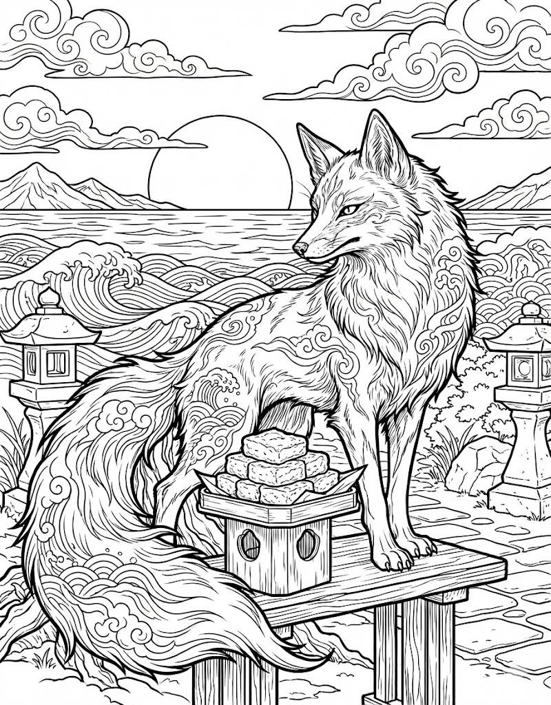 Mystic Kitsune Coloring Book Page Sample 2